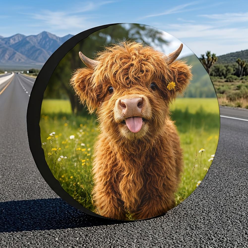 1pc, Golden Prairie Scottish Highlands Cow-Themed Tire Cover, Foldable And Space-Saving, Suitable For 14-17 Inch Tires, Perfect
