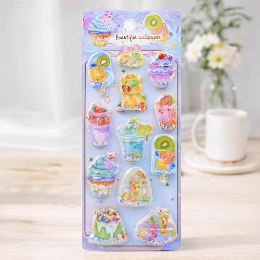 Being Oshiripunipuni Seal Cute Puffy 3D Marshmallow Squishy Sticker Water Seal 4 Sheets Cupcake Pattern