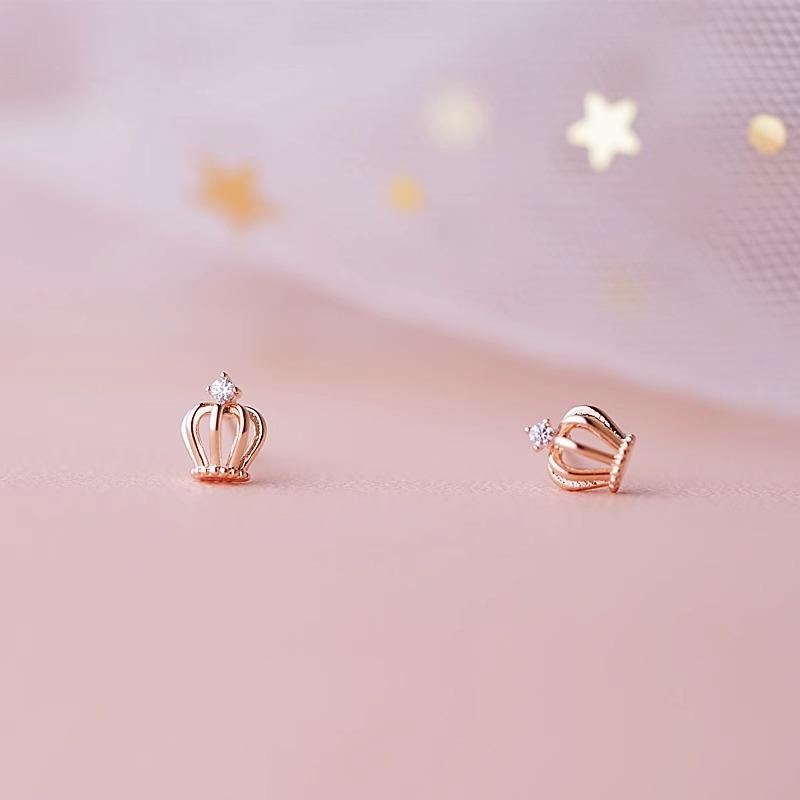 Crown Stud Earrings Women's Light Luxury Niche Design Sense Micro Zircon Hot Air Balloon Crown Earrings Sleep Free Earrings