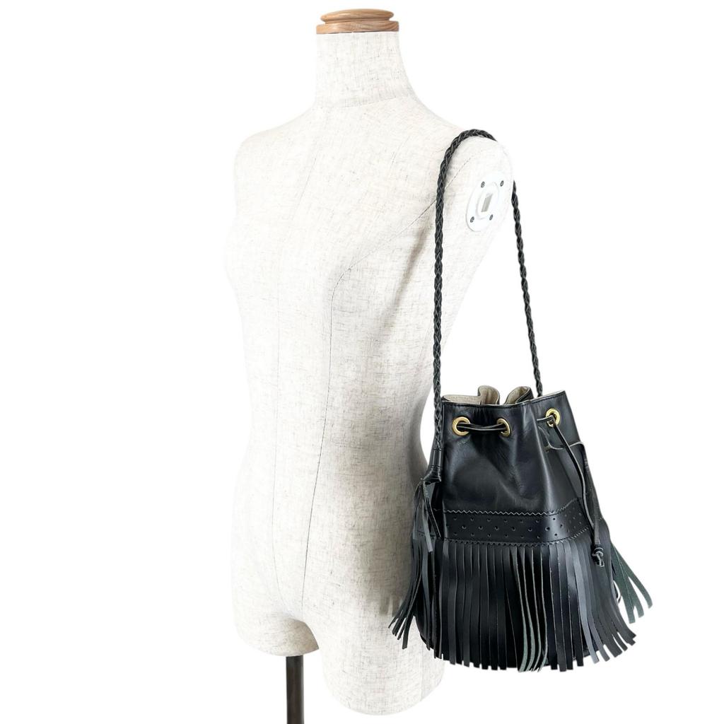 Great J&M Davidson Shoulder Bag Carnival Fringe black leather Women Used