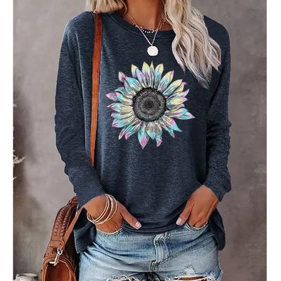 2025 Осень и Зима Женский Новый Повседневный Топ с Круглым Вырезом и Длинным Рукавом с 3D Цветочным Узором