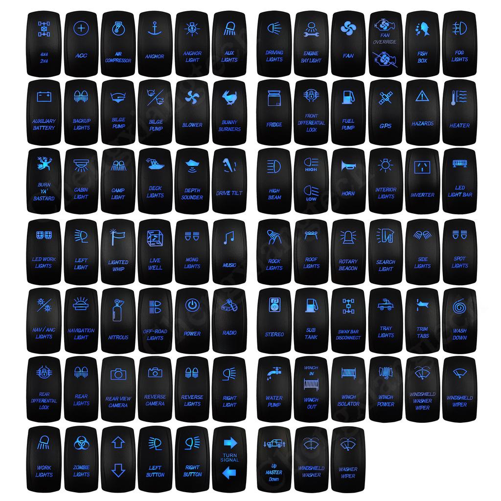 12V 20A Blue Led Car Boat Laser Rocker Switch ON OFF (ON) OFF ON OFF ON (ON) OFF ON (ON) OFF (ON) Waterproof