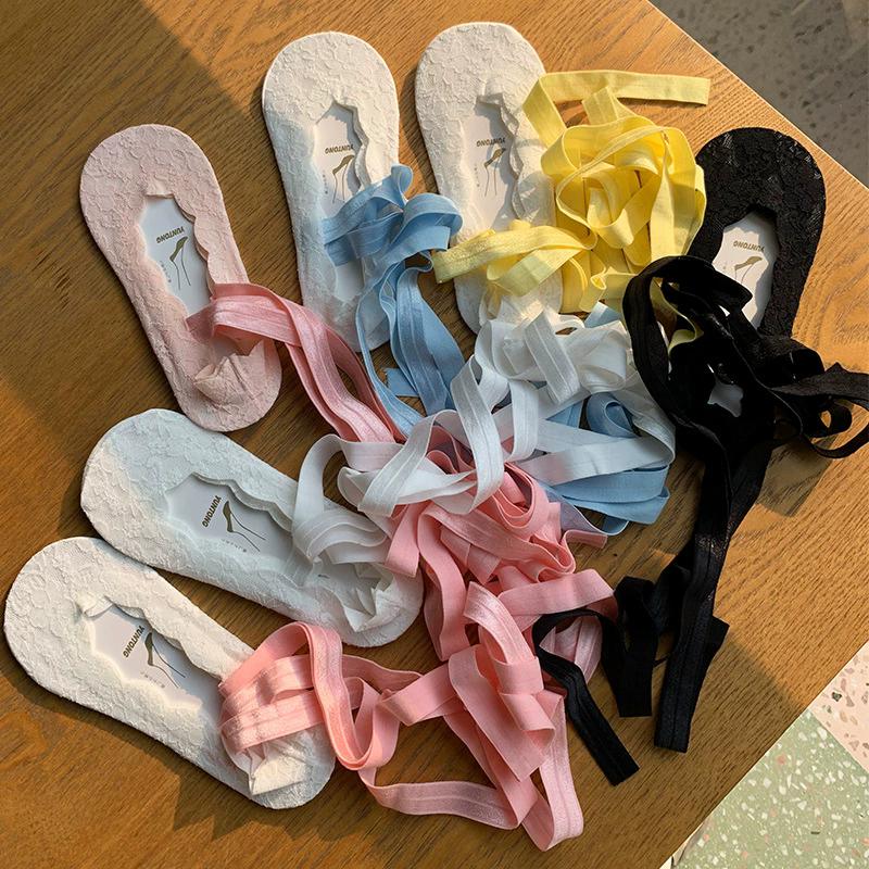 Balletcore Lace-Up Socks with Ruffled Cuff, Sweet Lolita Ribbed Crew Socks for Women, Y2K Aesthetic Leg Warmers Accessories