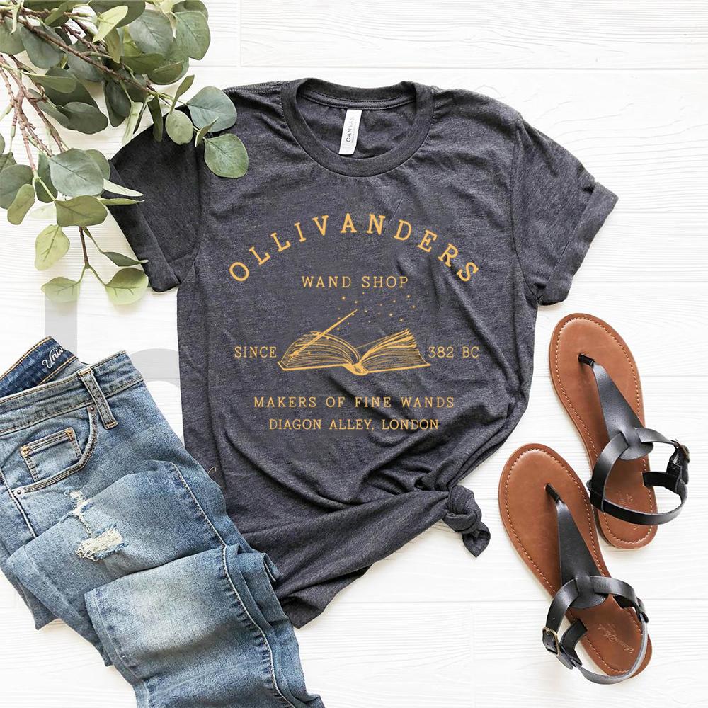 2025 Ollivanders Wand Shop T Shirt Wizard Book Shop Shirt HP Shirt Book Nerd Aesthetic Clothes Magic Tee Unisex Short Sleeve Top
