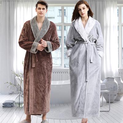 Зимний удлиненный фланелевый банный халат для влюбленных, теплый халат для женщин и мужчин, банный халат из кораллового флиса, большой размер, одежда для сна для невесты, толстый