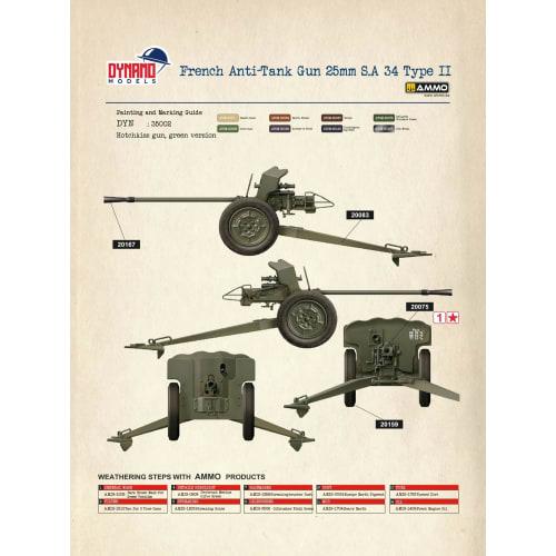Dynamo Models 1/35 French Hotchkiss 25mm S.A. 34 Type 2 Anti-Tank Gun Premium Edition Plastic Model DYN35DM002P