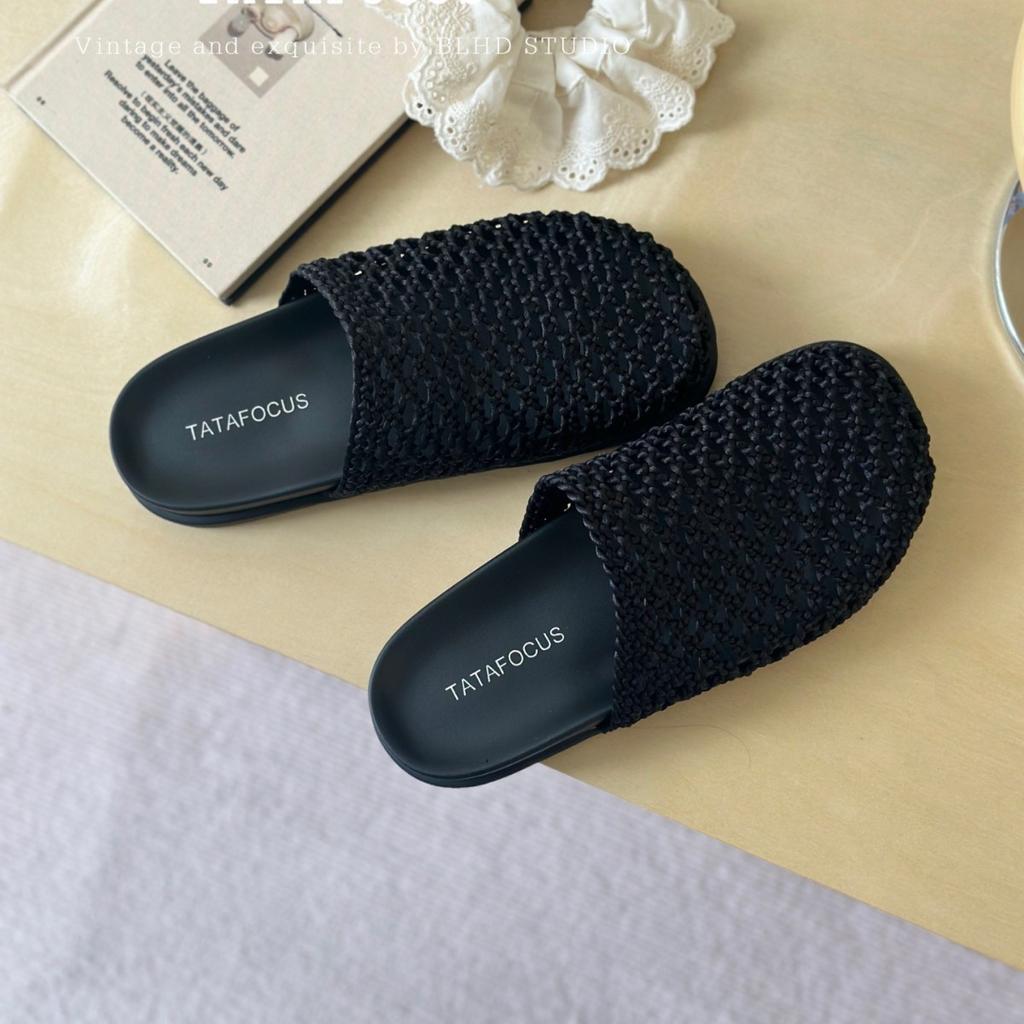 2025 новая кожаная плетеная ретро сумка тапочки с открытой пяткой на толстой подошве с вырезами сандалии-шлепанцы женские