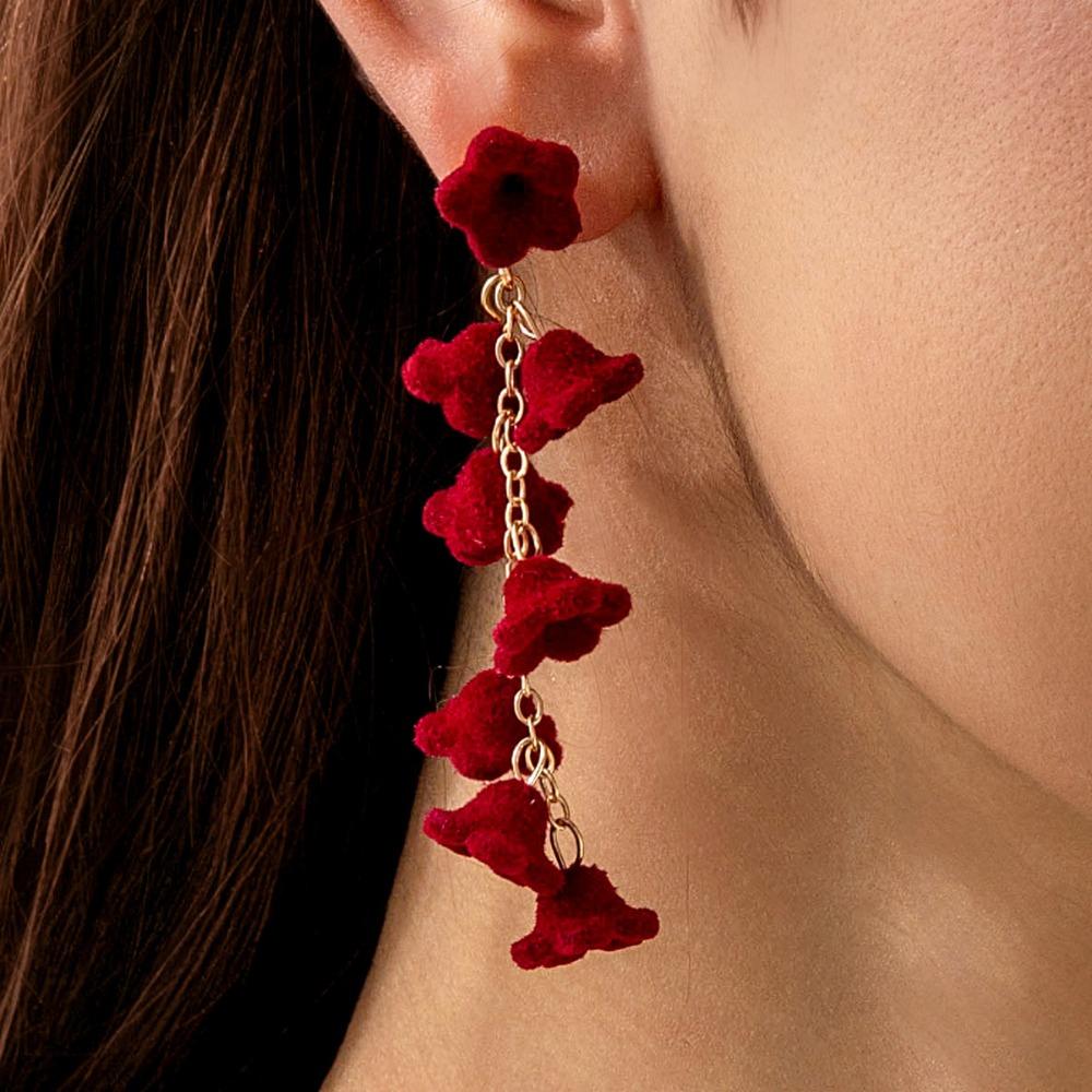 Pearl Wine Red Bow Drop Earrings Bowknot New Year Earrings Red Velvet Bow Earrings Decoration