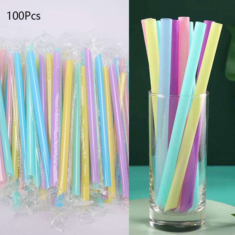 100Pcs Large Drinking Straws Mixed Colors For Pearl Bubble Milk Tea Smoothie