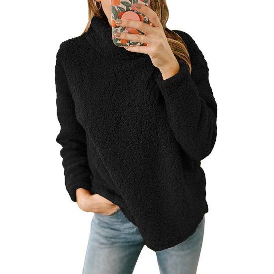 Женский свитер с высоким воротником и длинными рукавами, однотонный свободный крой, мягкий теплый утолщенный осенне-зимний повседневный женский пуловер, плюшевый топ, толстовка