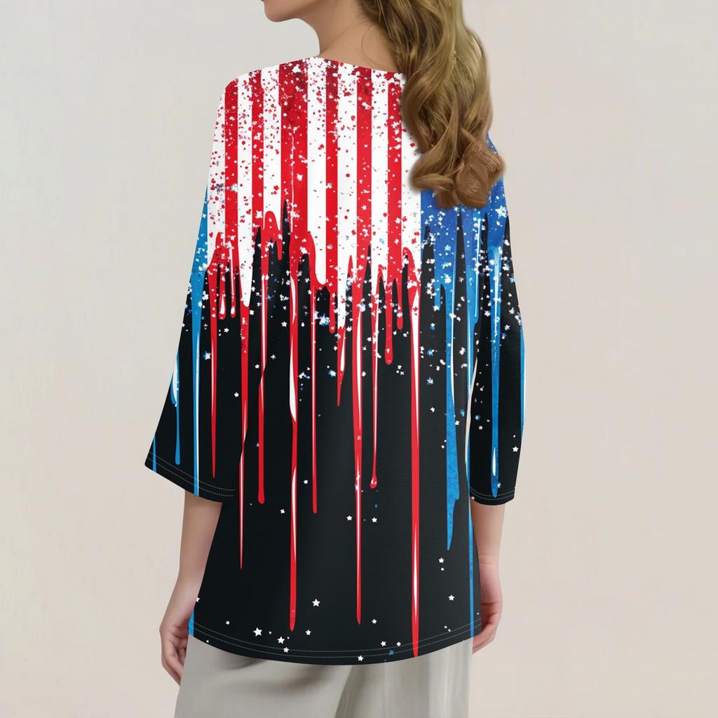 Women's T Shirt Print Button 3/4 Sleeve Daily Weekend Fashion Basic V- Neck Regular Top