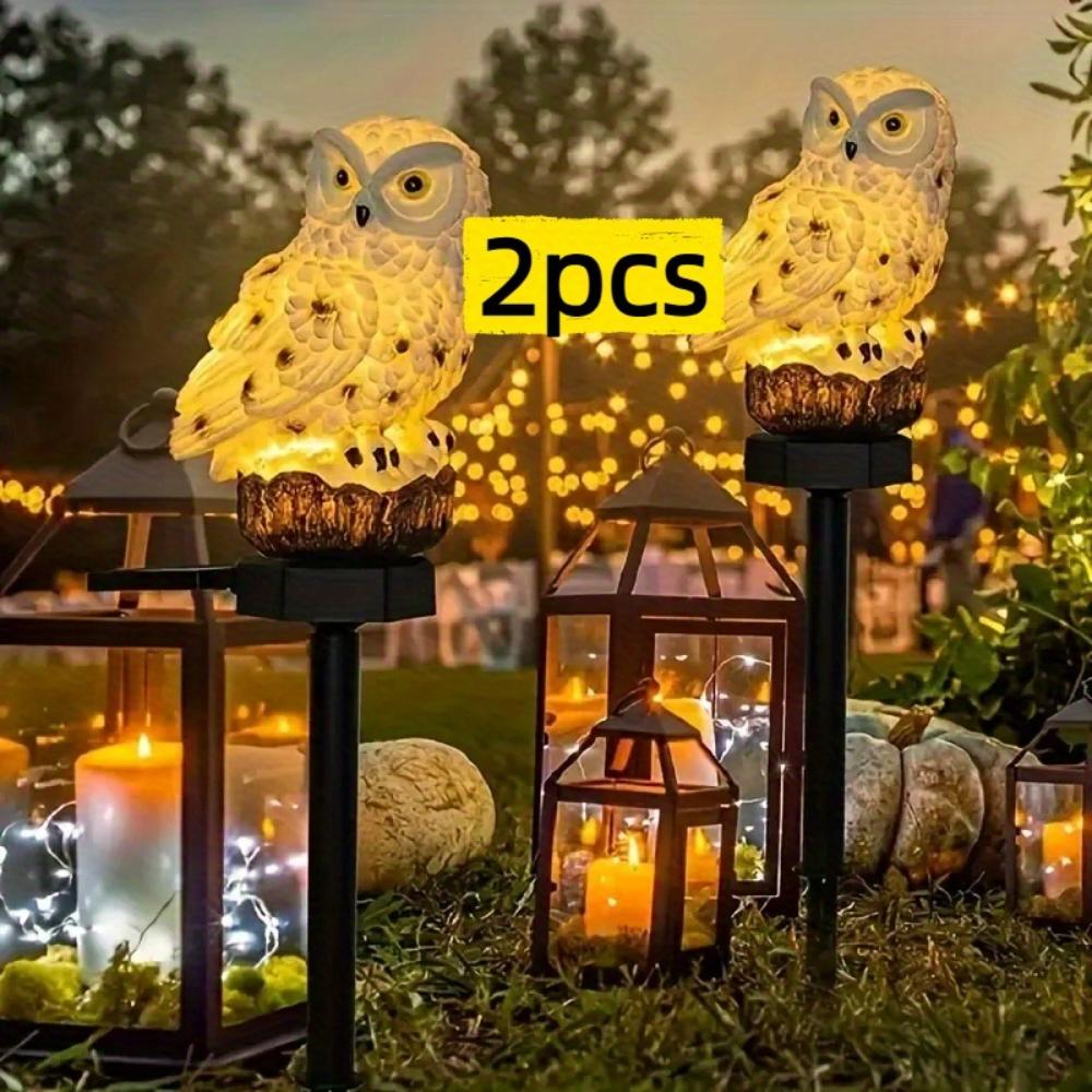 Набор из 2 штук, смола сова на солнечной батарее, газонный светильник, смола попугай, декоративный светильник для сада, подходит для сада, цветника, двора, газона