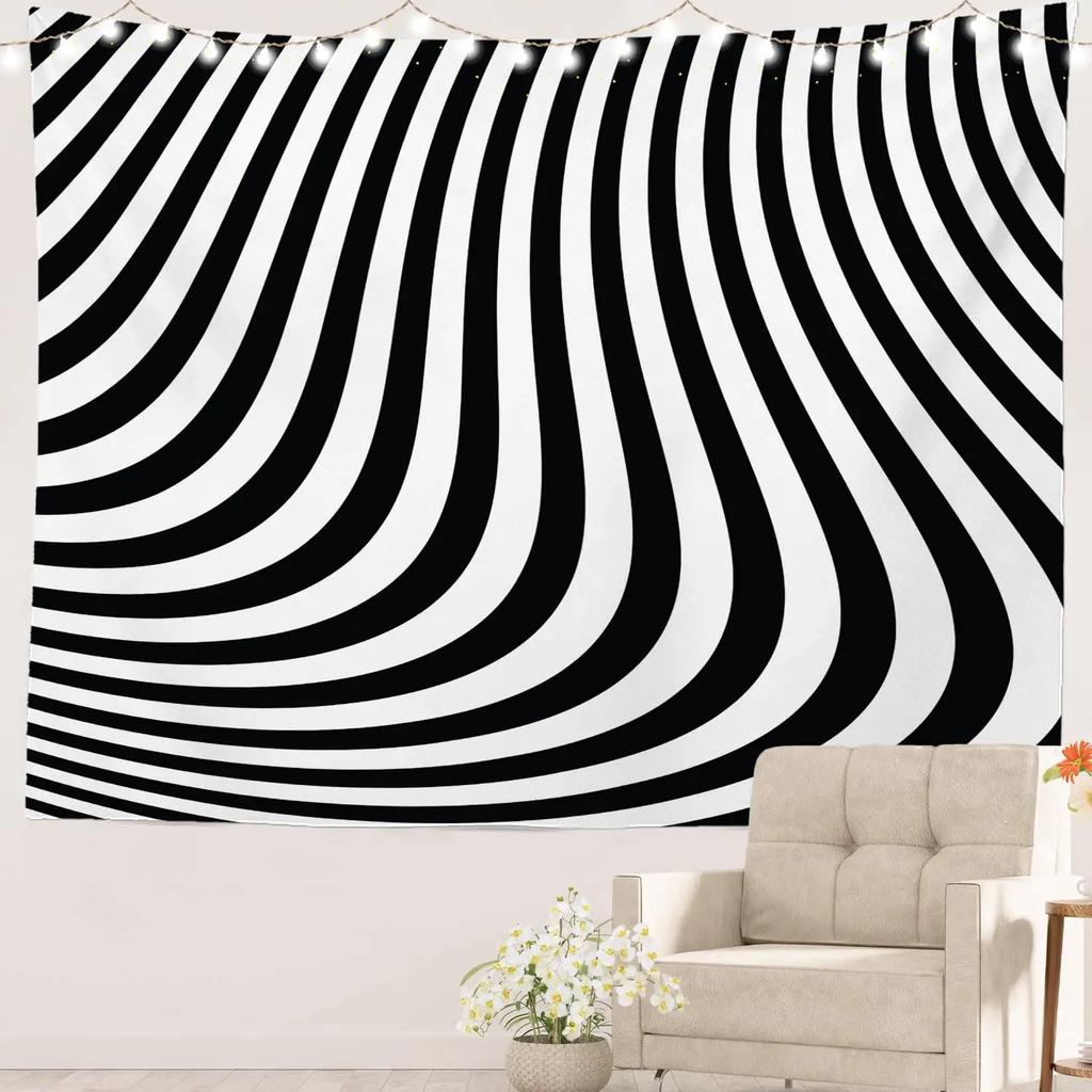 Гипнотический спиральный гобелен Черно-белый дизайн оптической иллюзии Уникальное настенное искусство для спальни Подарок любителю современного декора
