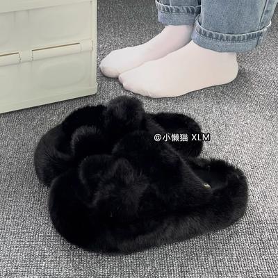 Тапочки Mao Mao женские 2025 осень и зима новые на толстой подошве плюшевые шерстяные туфли интернет-знаменитость универсальный зарубежный стиль домашние хлопковые швабры