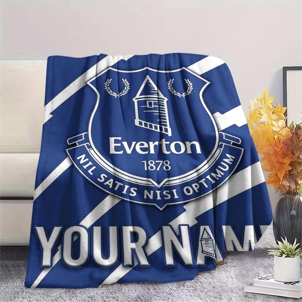 1PC Custom Name Everton FC Patterned Flannel Blanket Suitable For All Seasons for Home Decor Warmth and Comfort Gifts Holiday Present
