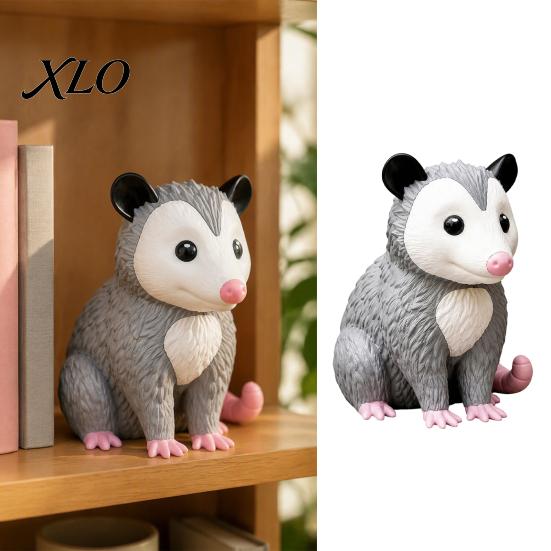 Decorative PLA Possum Crafts 3D Printed Opossum Figurine, Cute Sitting Statue, Indoor Outdoor Nature Inspired Gifts for Craft Lovers Porch Desktop