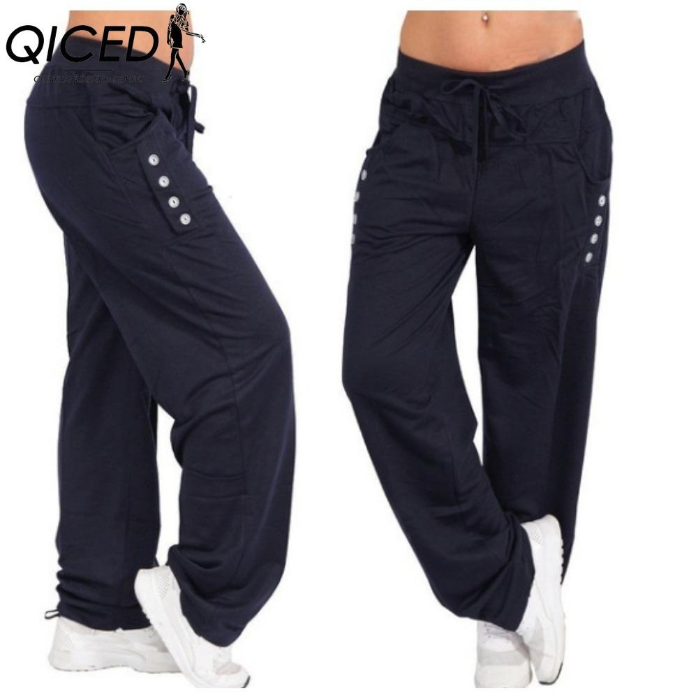 QICED Женские модные повседневные однотонные брюки и капри с принтом