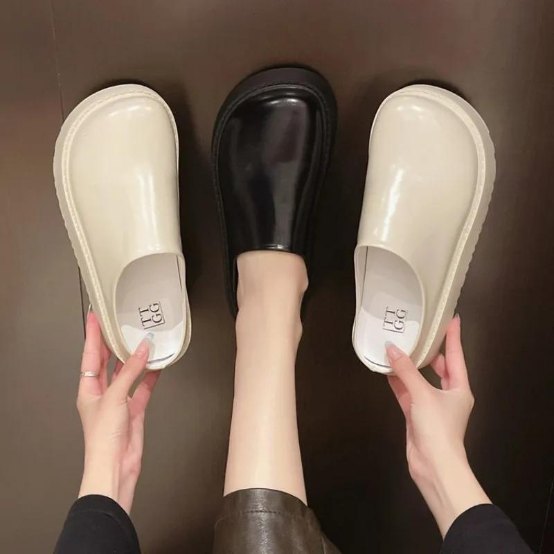 Модные весенние туфли на плоской подошве на платформе, женские туфли-мюли с открытой пяткой, туфли 2024 года, дизайнерские модные сандалии, новые повседневные шлепанцы для ходьбы, женские