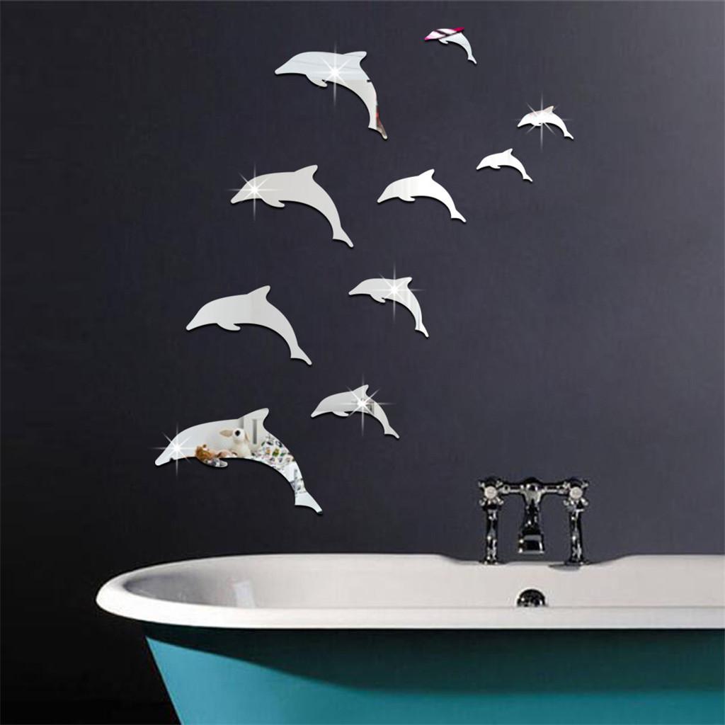3D Decorative Wall Stickers, Dolphin Mirror Stickers, Self-Adhesive Removable