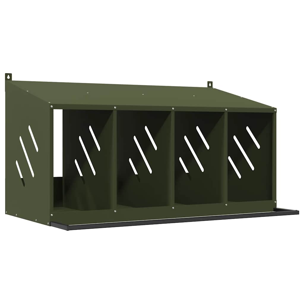 4 Compartment Chicken Nesting Box in Olive Green Metal