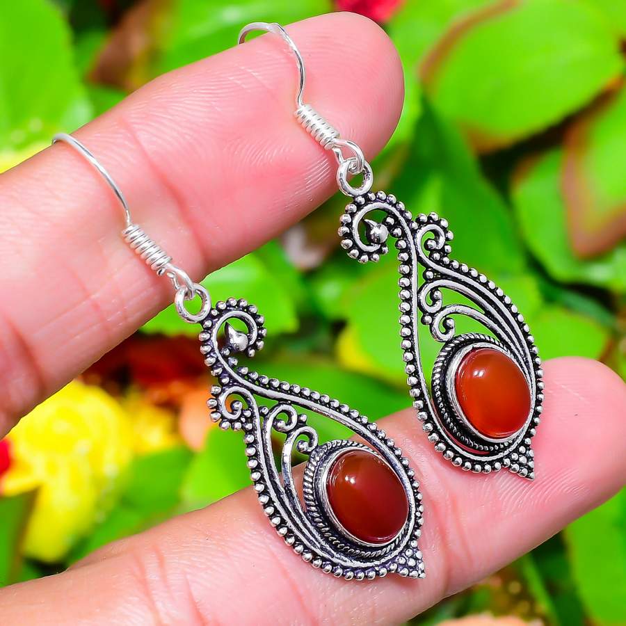 Подарочные серьги из стерлингового серебра 925 пробы с натуральным красным сердоликом 2,01 дюйма S5n42