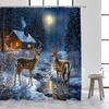 Зимний лось Занавеска для душа Фермерский дом Ночь Снег Лесной пейзаж Рождественское украшение для ванной комнаты Занавеска для душа с крючком