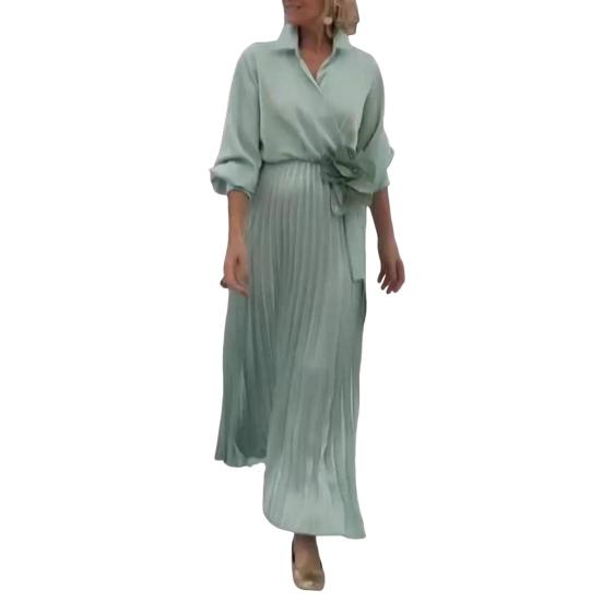 Женское платье с V-образным вырезом и длинным рукавом, на шнуровке, с высокой талией, длинное платье, сплошной цвет