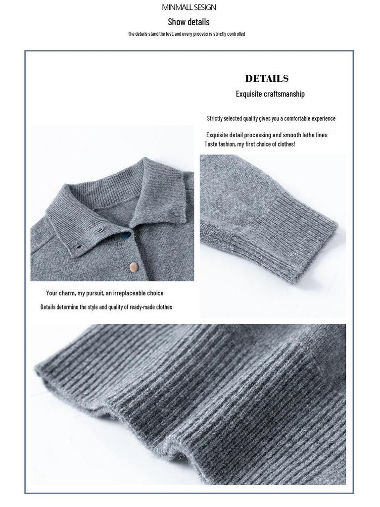 Женский вязаный кардиган из 100% чистой шерсти с отложным воротником - Осенняя мода, короткая куртка