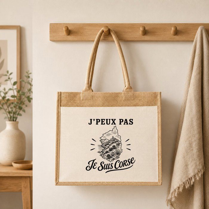 Sac cabas - PLANETEE - J'peux pas minimaliste - Toile de jute et coton - Beige - 21 L (43×33×21 cm)