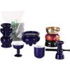 Керамический буддийский алтарный набор из пяти предметов цвета ляпис-лазури, с колокольчиком и пеплом для благовоний в комплекте, подходит для современного мини-буддийского алтаря.