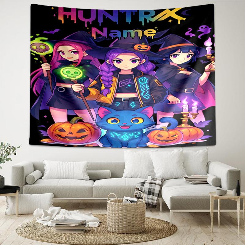 Custom Name KPop Demon Hunters Print Tapestry, Backdrop, Easy Setup, Ideal for Bedroom, Office & Living Room, with Aesthetic Wall Hanging Decor.