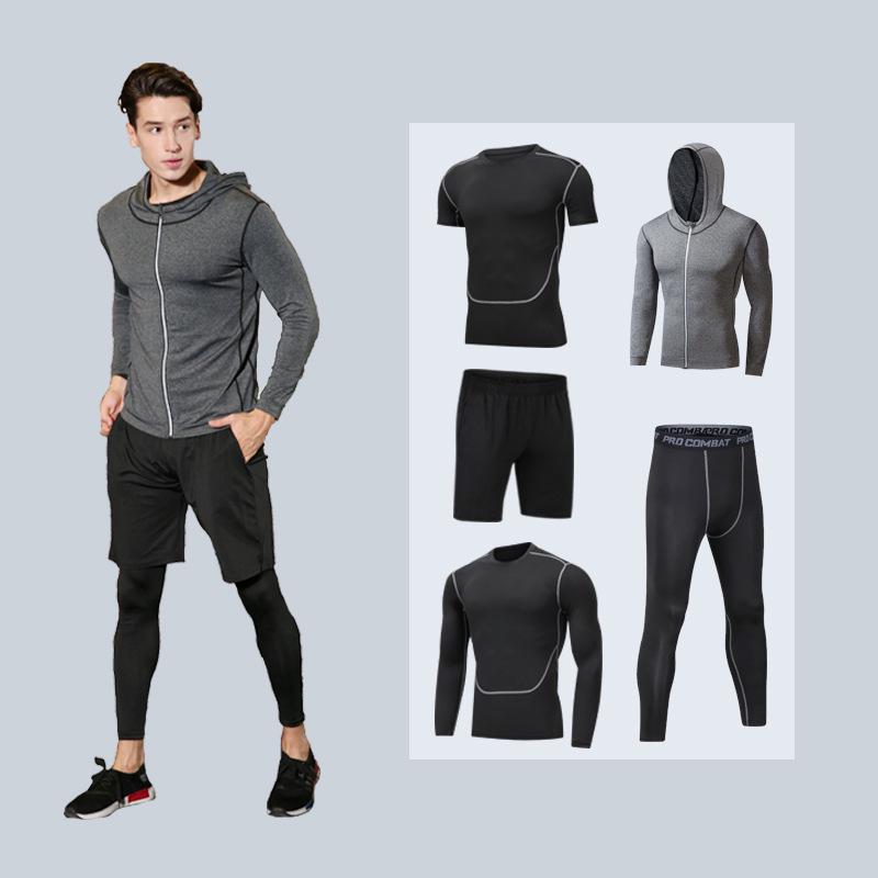 Men's 5-Piece Quick-Dry Sports & Fitness Set: Gym, Running, Basketball - All Seasons