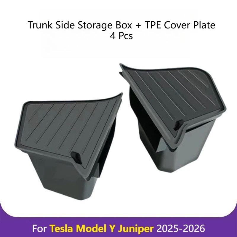 For Tesla Model 3 Highland/Model Y Juniper/Model Y L/Model Y -2026 Rear Trunk Side Storage Box With Cover Mod Accessories