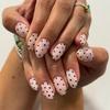 24PCS Almond Press On False Nails Simple Red Polka Dots French Fake Nails for Women Girl Full Cover Wearable Sweet Nail Manicure