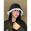 Lace lace black knitted bucket hat women's autumn and winter Korean face small wool hat big head circumference plush hat