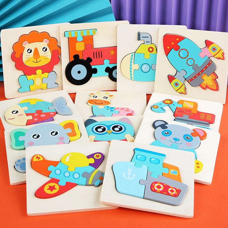 Wooden Children'S Early Education Enlightenment Diagram Type Cognitive Color Discrimination Exercise Hand-Eye Coordination Puzzle Cartoon Toy Puzzle