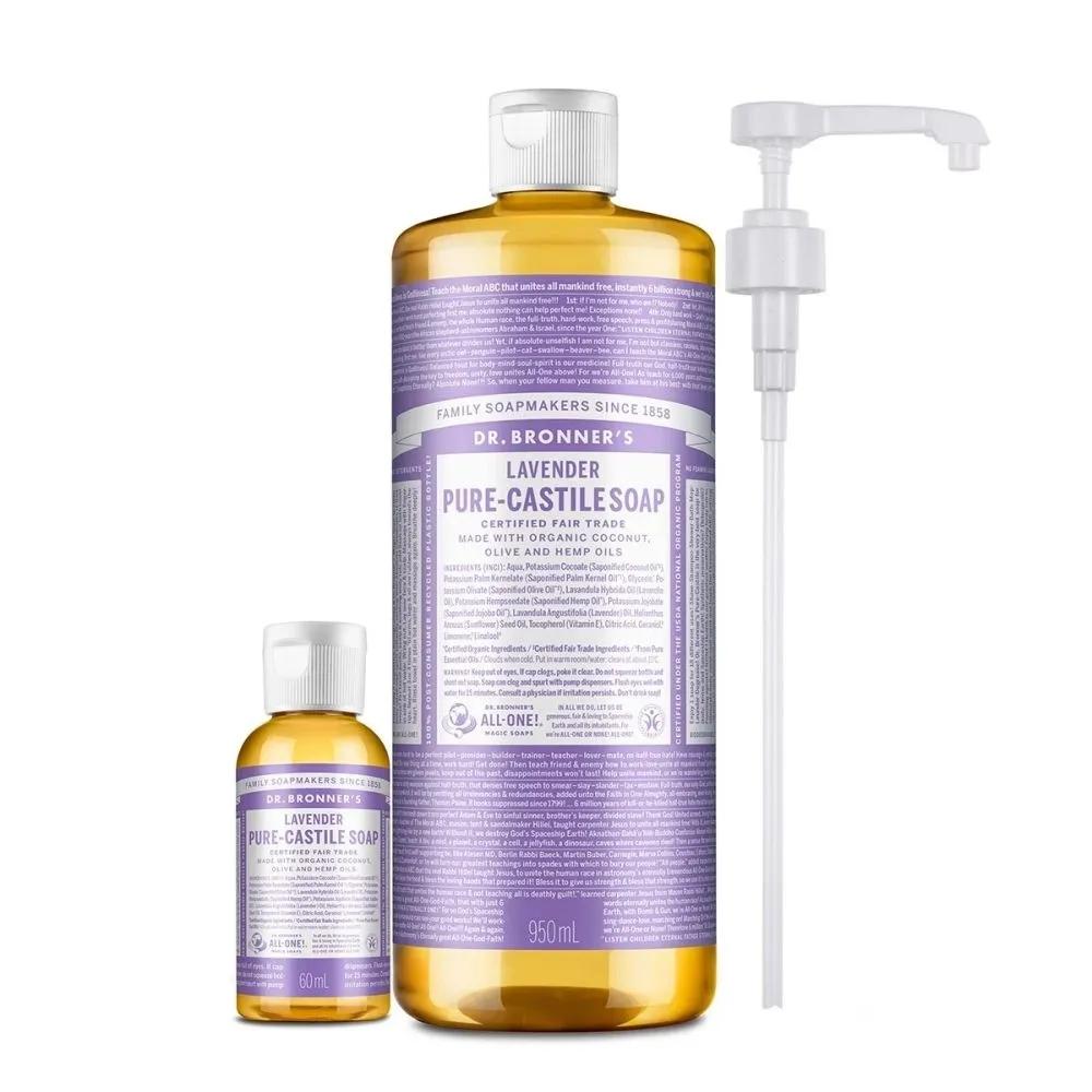 Dr. Bronner's Castile Soap Cleanser 950 Lavender - All-in-One Vegan Oil Body Cleanser