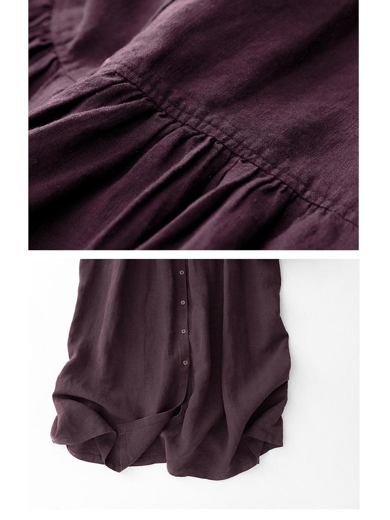 Женское хлопково-льняное платье с V-образным вырезом цвета бордо, с открытой передней частью, с длинными рукавами, облегающее, весна/осень 2025