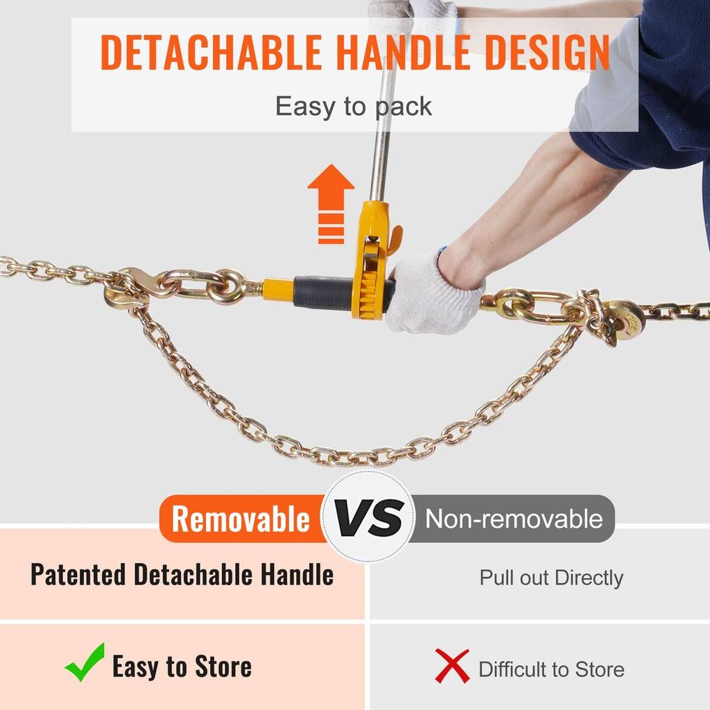 Ratchet Chain Binder, 5/16"-3/8" Heavy Duty Load Binders, with G80 Chains 7100 lbs Secure Load Limit, Labor-saving Anti-skid Handle, Tie Down Hauling
