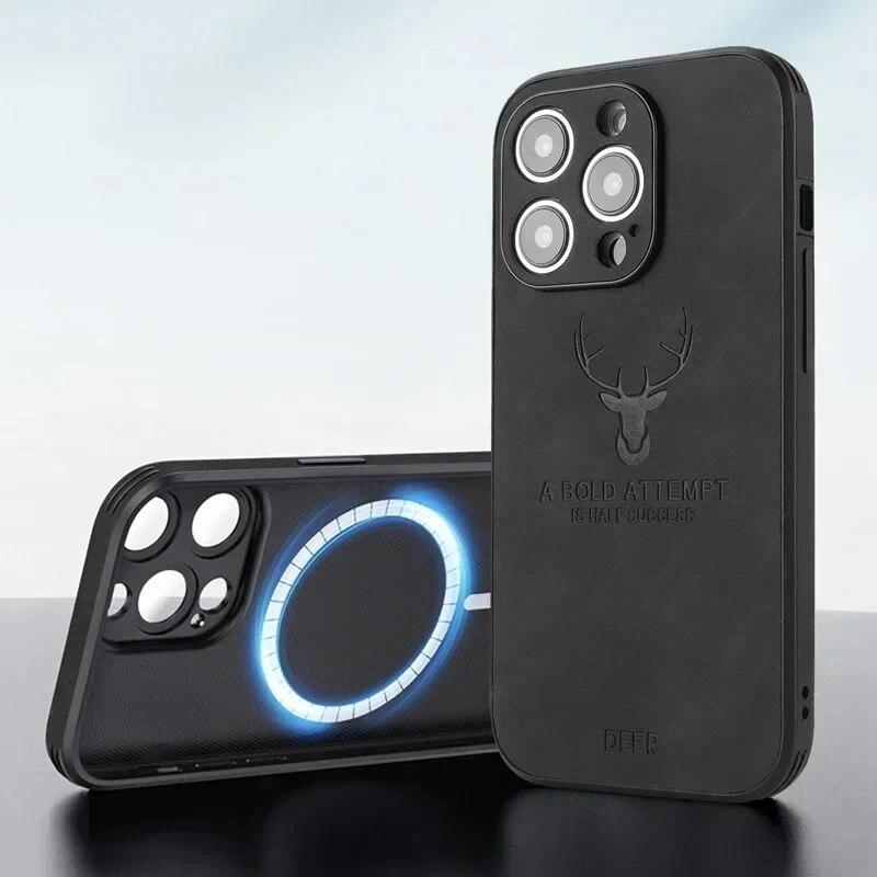 Винтажный кожаный чехол с оленем из овечьей кожи для iPhone 15 14 13 12 11 Pro Max 15Pro 14Pro 13Pro, полное покрытие для Magsafe с беспроводной зарядкой