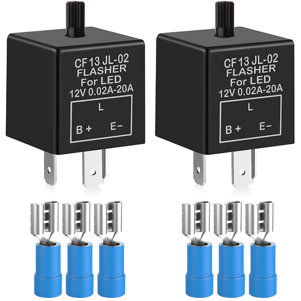 2 Pieces 12V 3 Pin Electronic LED Flasher Relay 0.1W-150W c/m Motorcycle Turn Signal Adjustable Flasher CF-13KT, Comes with 6pcs Terminals