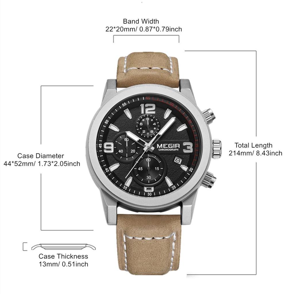 Megir Модные спортивные часы, мужские роскошные брендовые мужские кварцевые часы с хронографом, кожаный ремешок, армейские военные наручные часы 2026