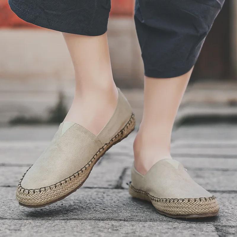 Мужские повседневные льняные туфли в китайском стиле без застежек