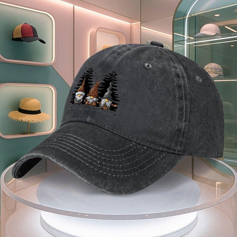 Christmas Gnome Print Mens Baseball Cap Curved Brim Dad Hat Adjustable Snapback Multiple Colors