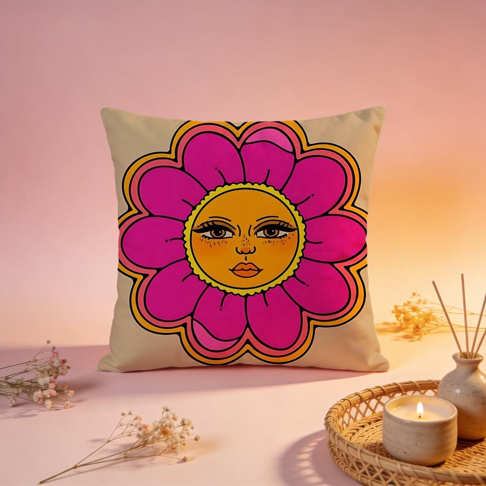Sunny Face Cartoon Art Cushion Cover Comfortable Durable Pillow Cover MultiScene for Home Office Car Sofa