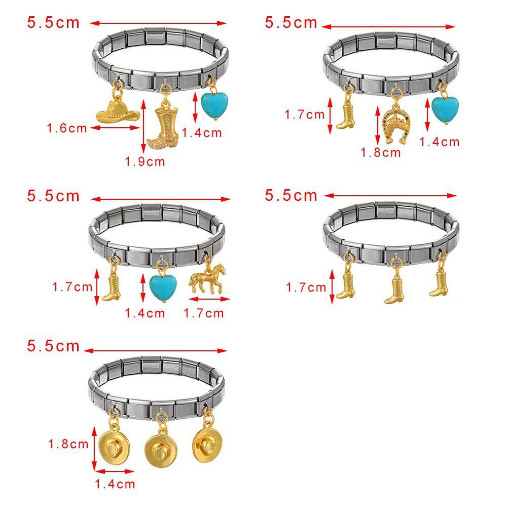 Trendy Hip Hop Western Cowboy Series Modular Charm Bracelet Interchangeable Horse Boot Heart Charms Assembled Stretch Made China