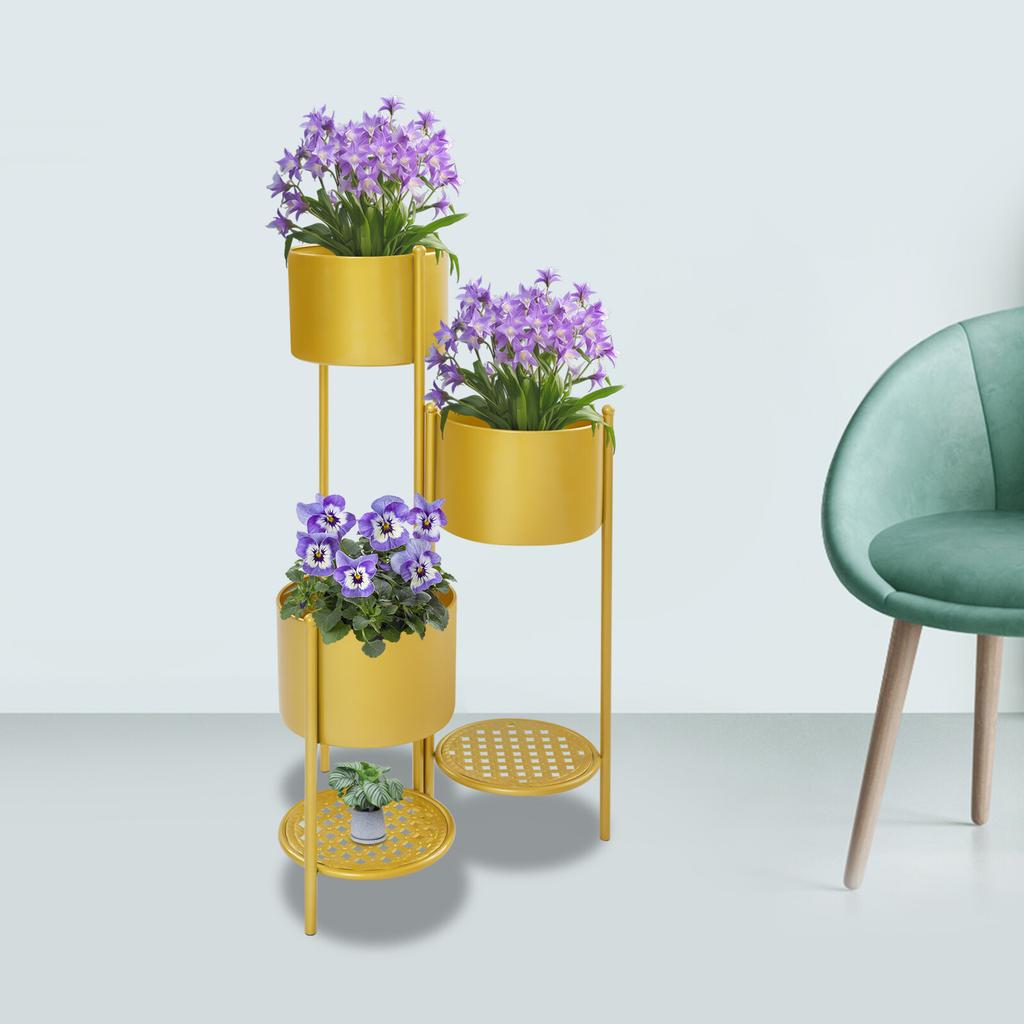 Золотая угловая подставка для растений для комнатных растений, высокая железная подставка для цветочных горшков в виде лестницы, 40x79,5 см - Прочная металлическая полка для растений