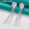 URMYLADY 925 Sterling Silver Rose Tassel Earrings For Women Charm Wedding Party Fashion Jewelry