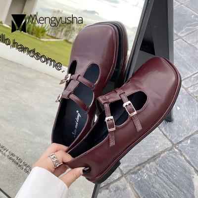 Модные женские туфли Мэри Джейн с вырезанной пряжкой на плоской подошве, женские мокасины с квадратным носком, корейские туфли в стиле Лолита, маленькие кожаные туфли для женщин, оксфорды