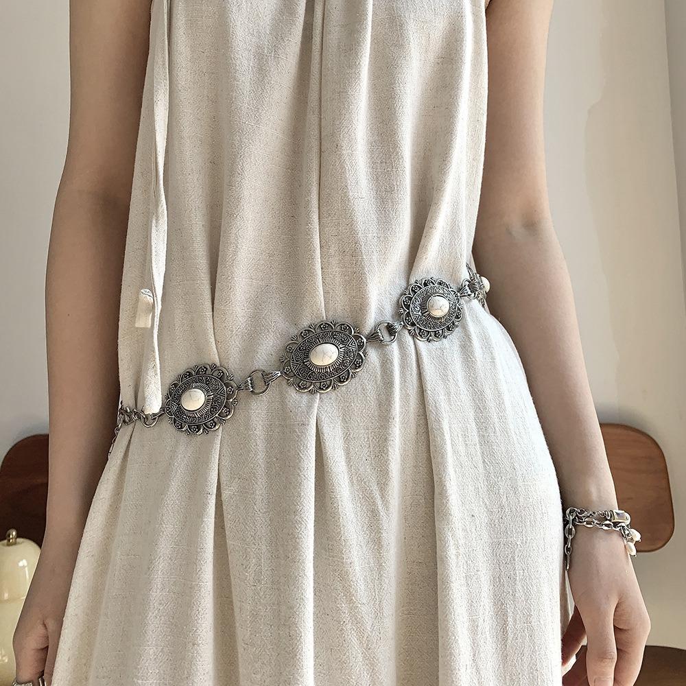 Vintage Bohemian Style Waistband Flower Ethnic Style Belt Metal Waist Chain Beach Accessories